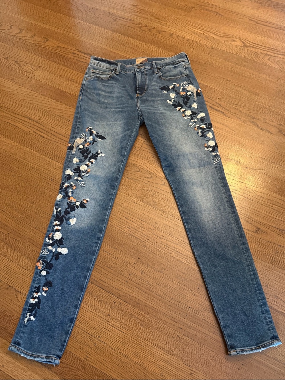 Driftwood Embroidered Floral Skinny Jeans - Blue